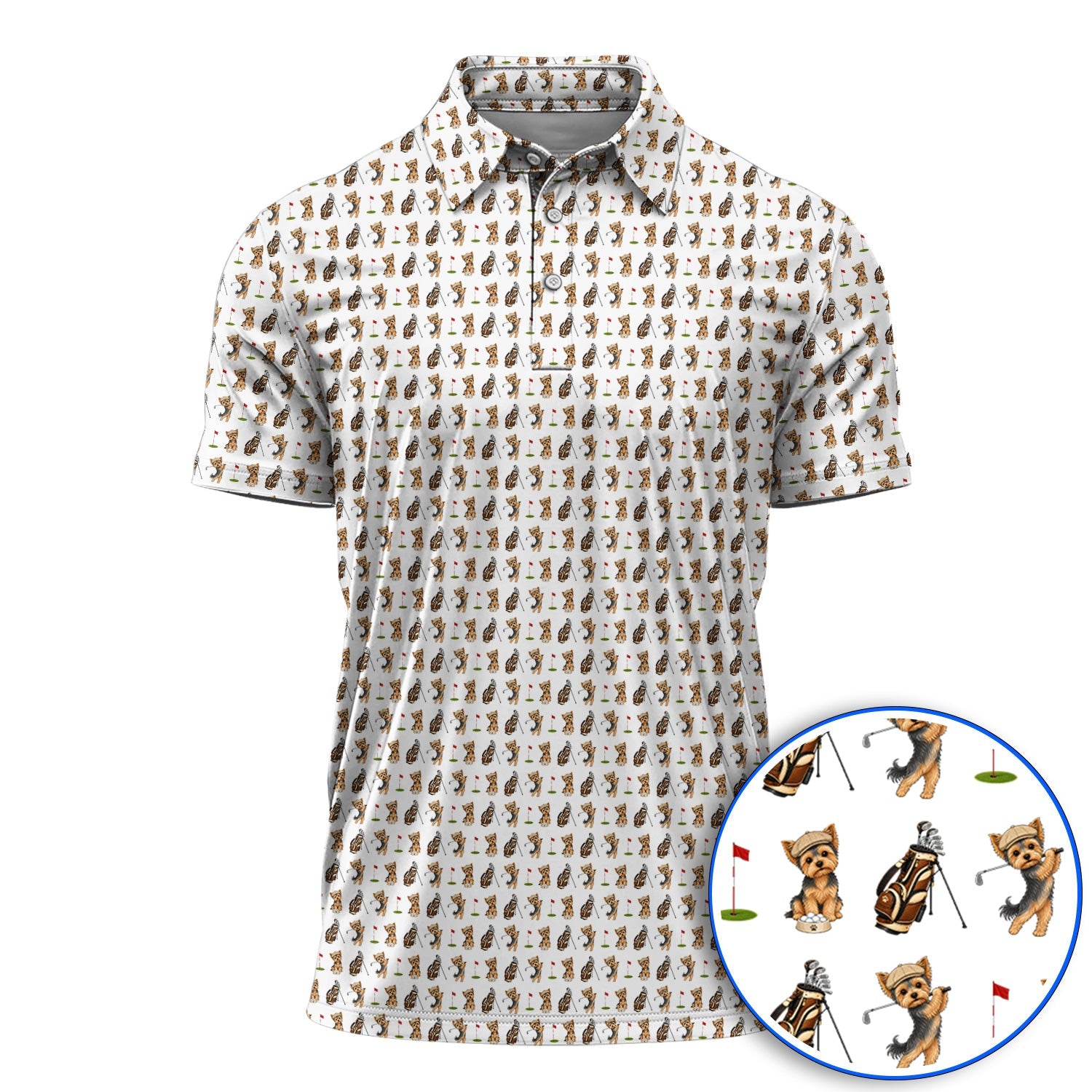 Yorkshire Terrier Golf Shirt, Cute Yorkie Pattern Golf Polos, Gift for Golf Lovers