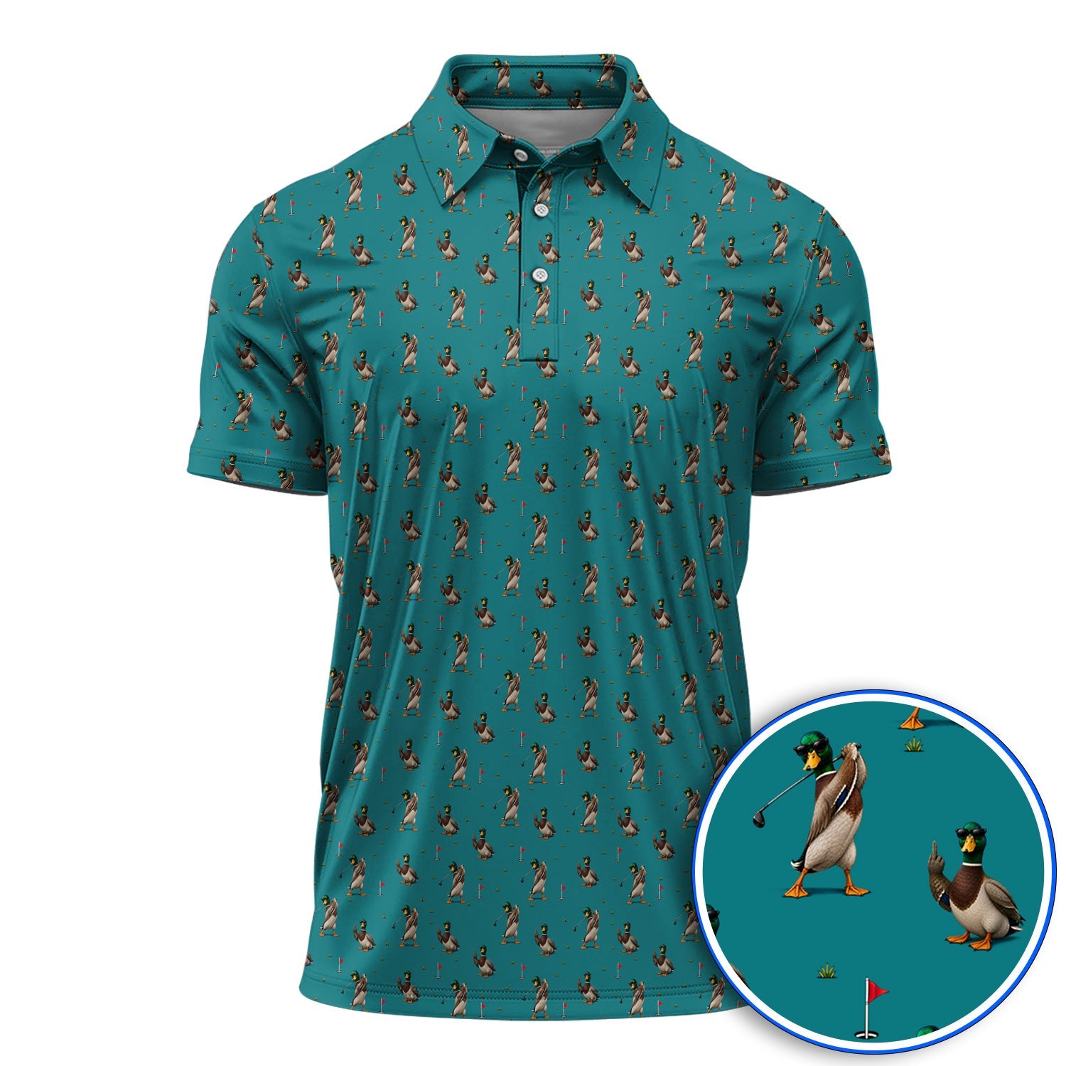 Funny Mallard Duck Golf Shirt, Waterfowl Golf Pattern Polos, Gift For Duck Hunting & Golf Lovers
