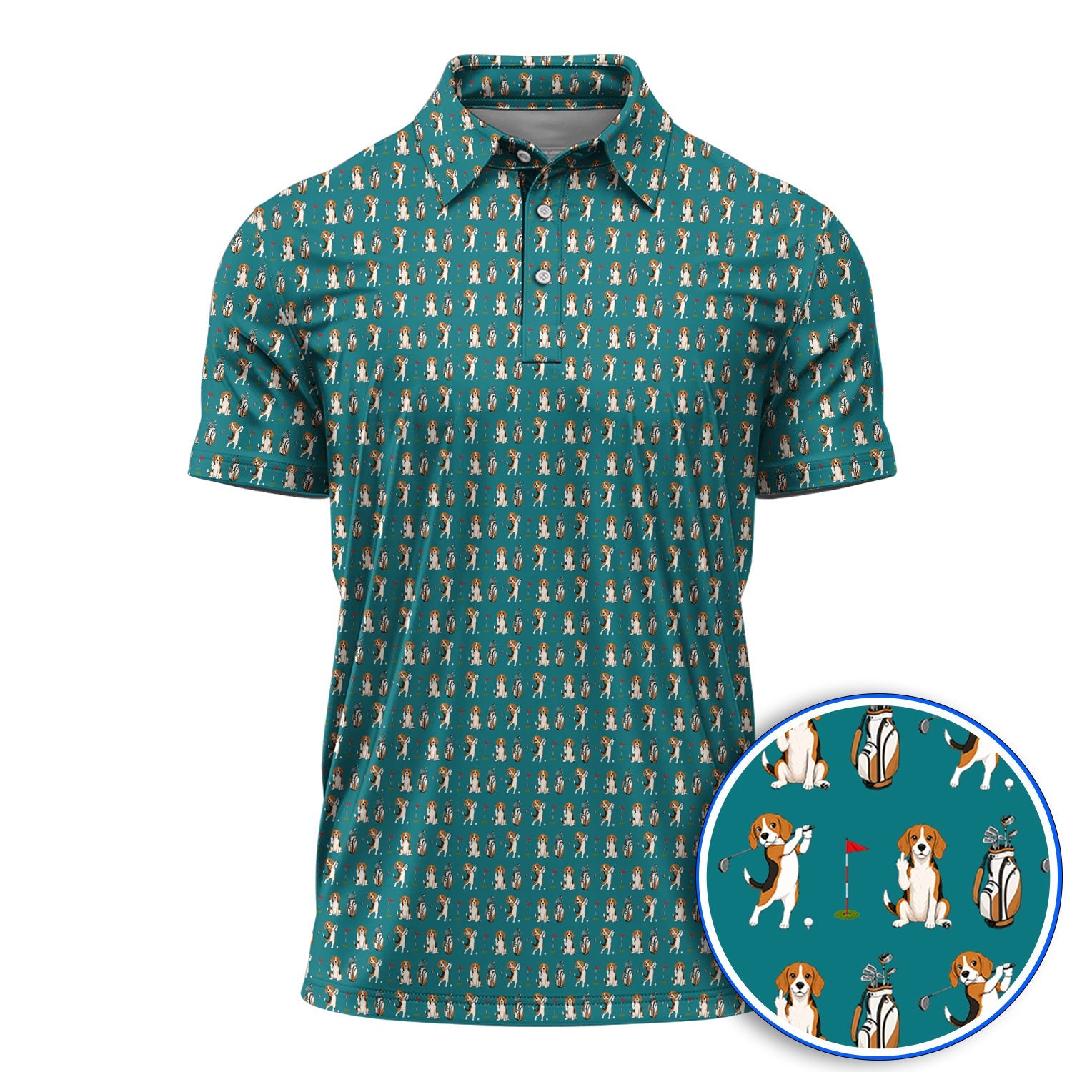 Beagle Golf Pattern Golf Polos, Hunting Dog Golf Shirt, Funny Golf Gift For Golfer