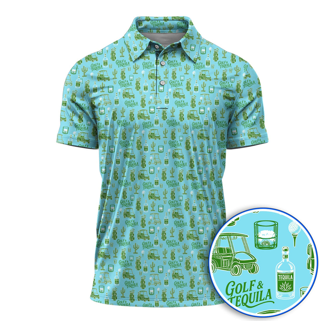 Golf & Tequila Pattern Golf Polos, Funny Golf Shirt For Tequila Lover, Golf Gift For Golfer
