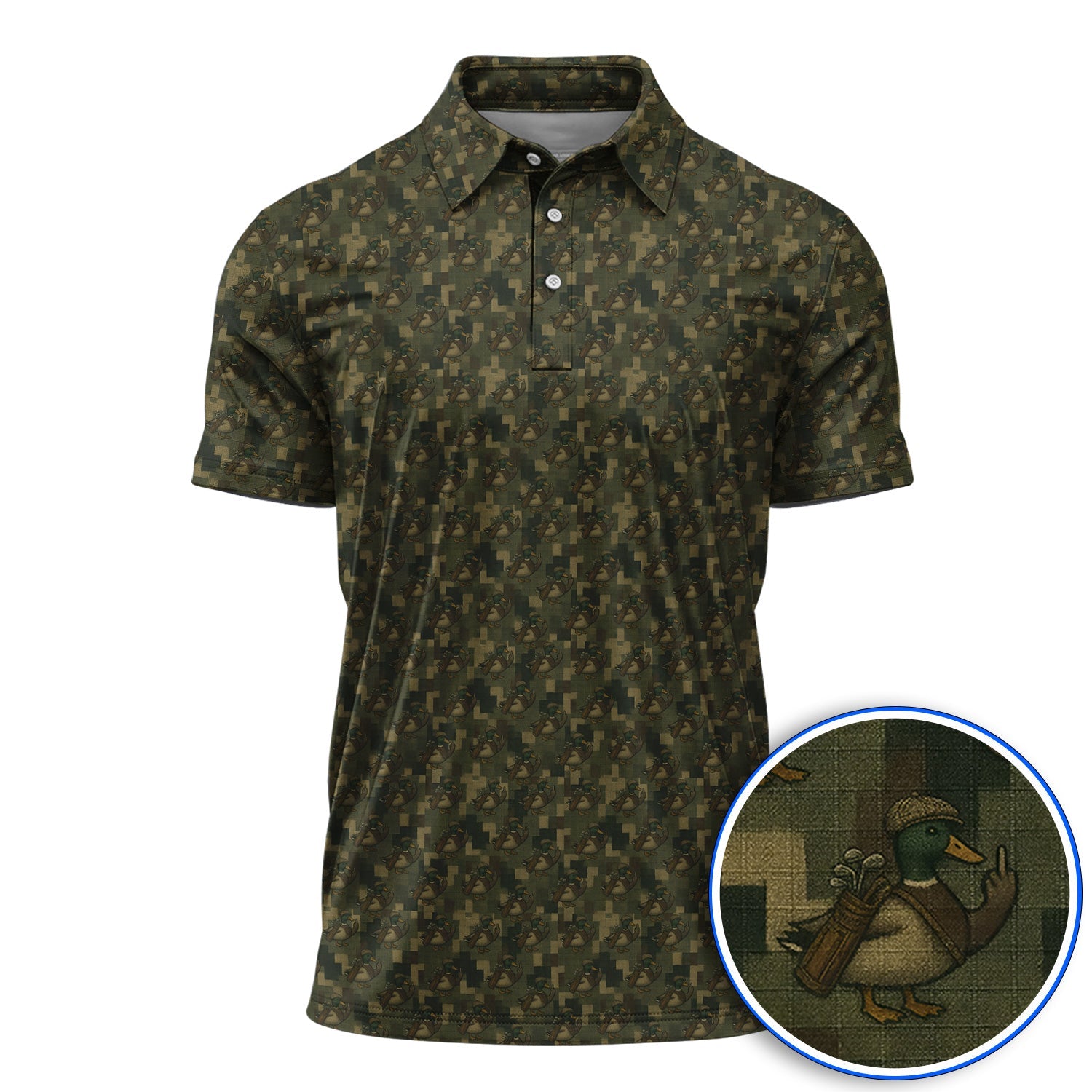 Duck Hunter Golf Shirt, Funny Mallard Camo Pattern Polos, Unique Gift For Hunting & Golf Lovers