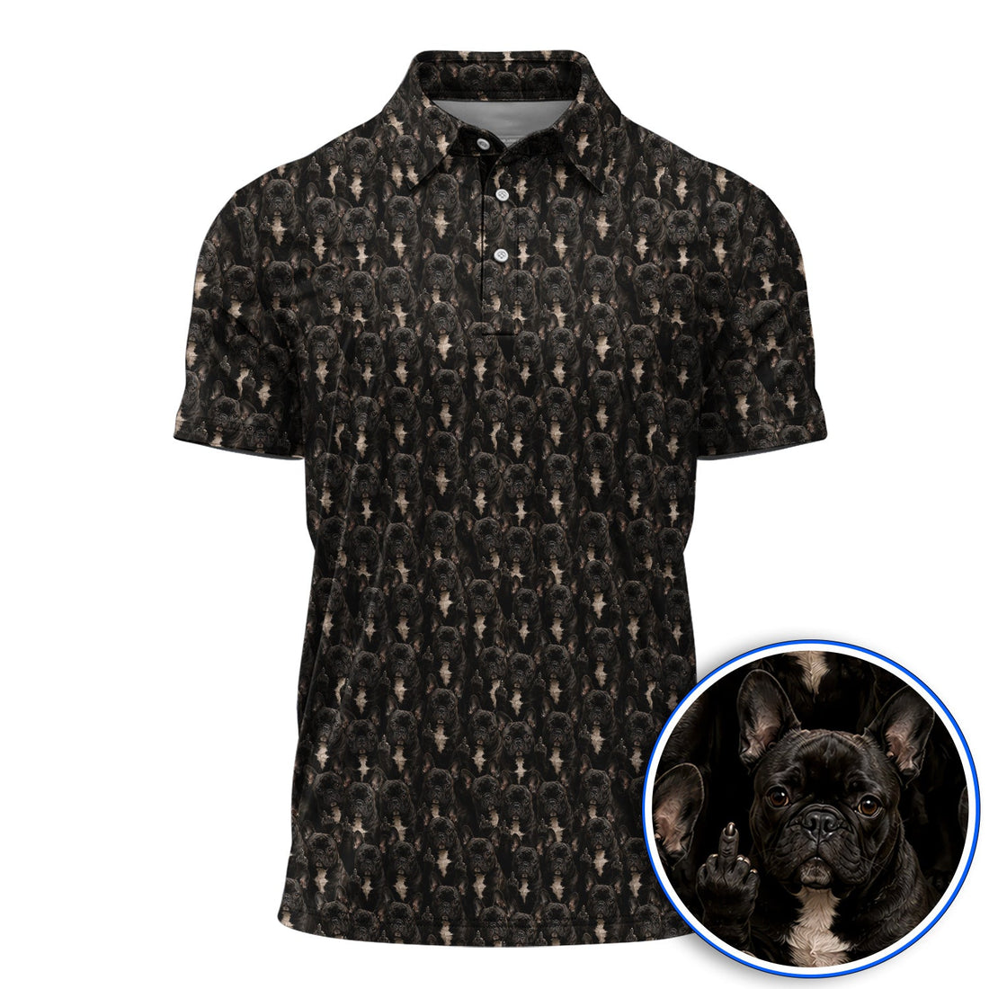 Black French Bulldog Pattern Golf Polos, Funny Frenchie Golf Shirt, Dog Dad Golf Gift