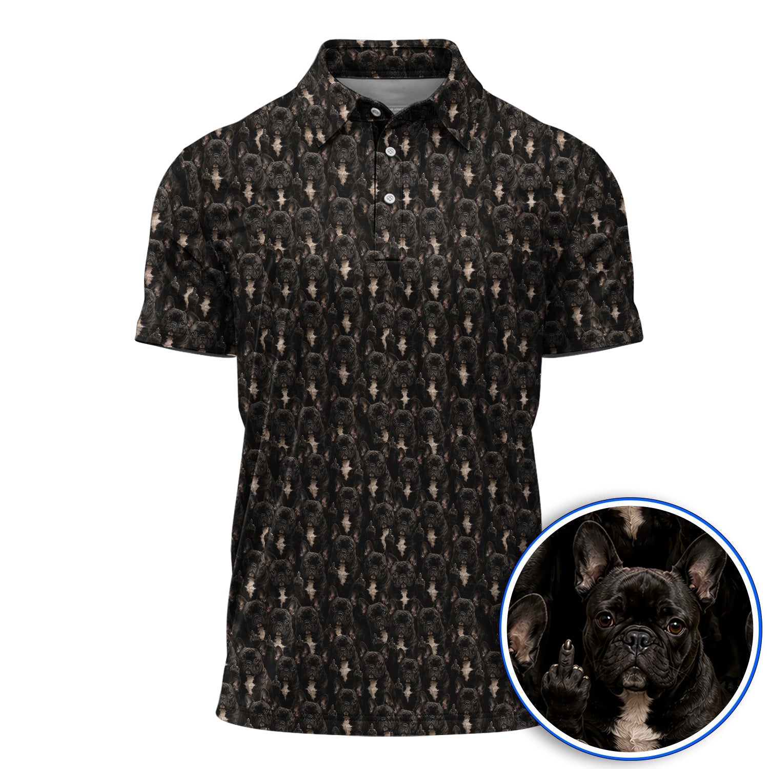 Black French Bulldog Pattern Golf Polos, Funny Frenchie Golf Shirt, Dog Dad Golf Gift
