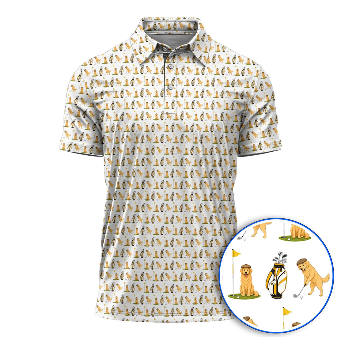 Golden Retriever Pattern Golf Polos, Funny Dog Golf Shirt, Crazy Golf Gift For Golfer