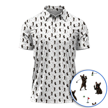 Frenchie Golf Shirt, French Bulldog Pattern Polos, Funny Golf Gift For Golfer