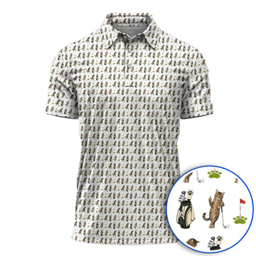 Funny Cat Golf Polos, Cats Pattern Golf Shirt, Cat Lover Golf Gift