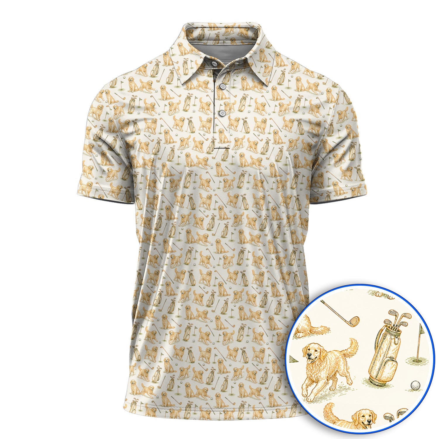 Vintage Golden Retriever Pattern Golf Shirt, Golden Retriever Golf Polos, Perfect Gift For Golf Lovers