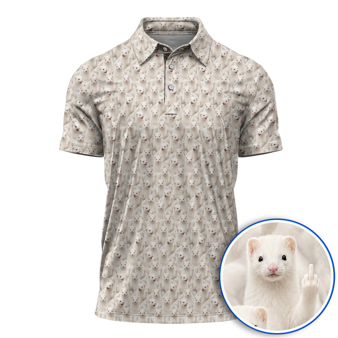 White Ferret Pattern Golf Polos, Funny Ferret Golf Shirt, Golf Gift For Golfer