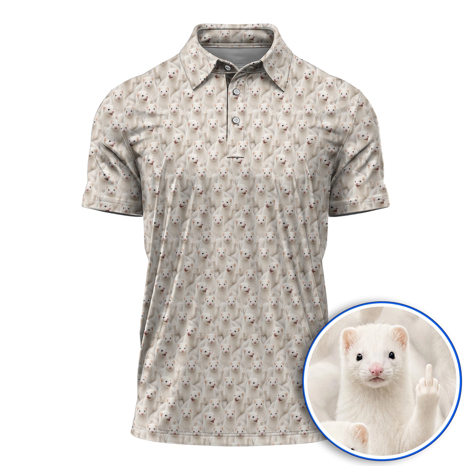 White Ferret Pattern Golf Polos, Funny Ferret Golf Shirt, Golf Gift For Golfer