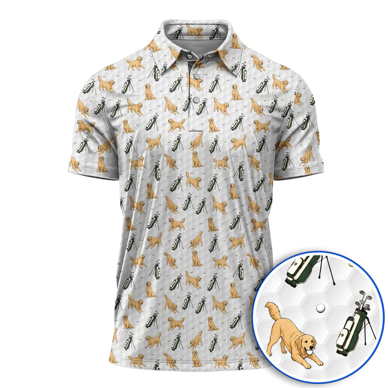 Funny Golden Retriever Pattern Golf Sh?t, Golden Retriever Golf Shirt For Golfer, Dad Golf Gift