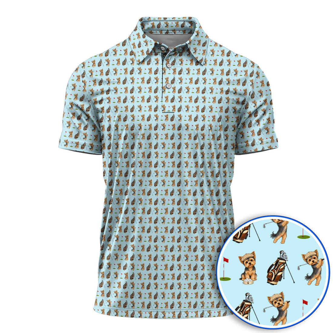 Yorkshire Terrier Golf Shirt, Cute Yorkie Pattern Golf Polos, Gift for Golf Lovers