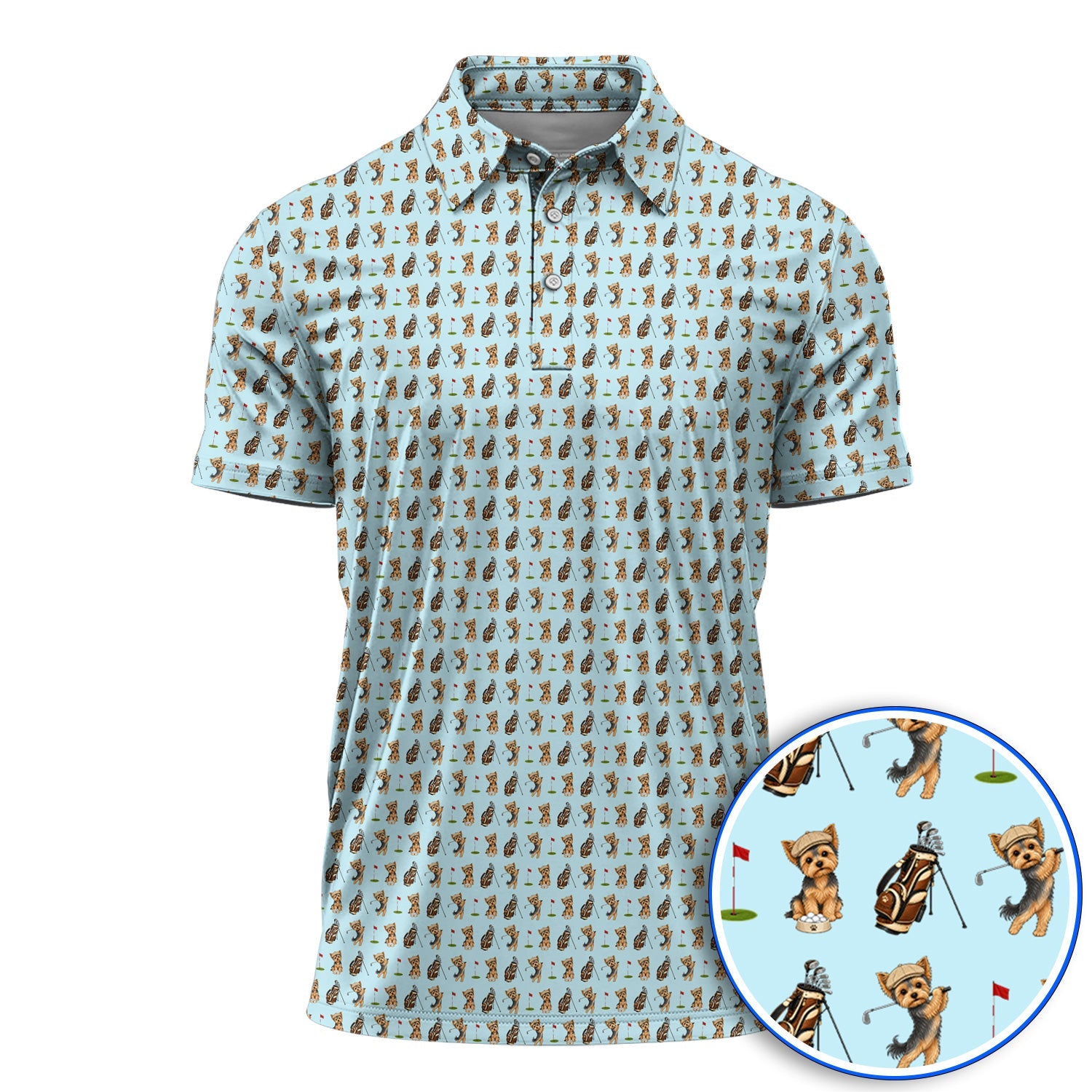 Yorkshire Terrier Golf Shirt, Cute Yorkie Pattern Golf Polos, Gift for Golf Lovers