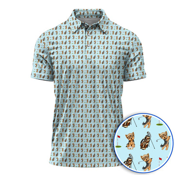 Yorkshire Terrier Golf Shirt, Cute Yorkie Pattern Golf Polos, Gift for Golf Lovers
