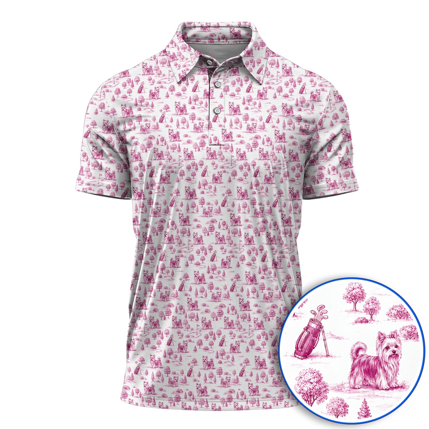 Yorkshire Terrier Toile De Jouy Golf Polos, Yorkie Pattern Golf Shirt, Golf Gift For Golfer