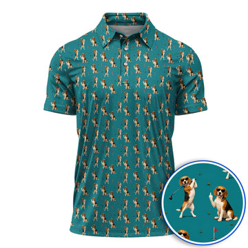 Beagle Pattern Golf Polos, Funny Beagle Golf Shirt, Dog Lover Gift For Golfer