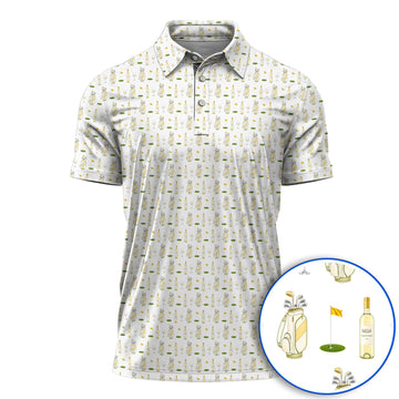 White Wine Pattern Golf Polos, Elegant Winery Golf Shirt, Wine Golf Gift For Golfer