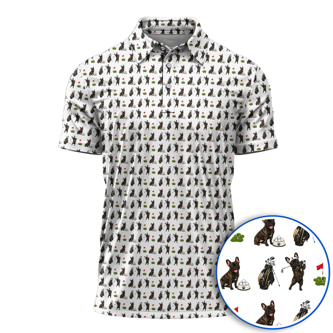 Brindle French Bulldog Golf Polos, Funny Frenchie Pattern Golf Shirt, Golf Dad Gift