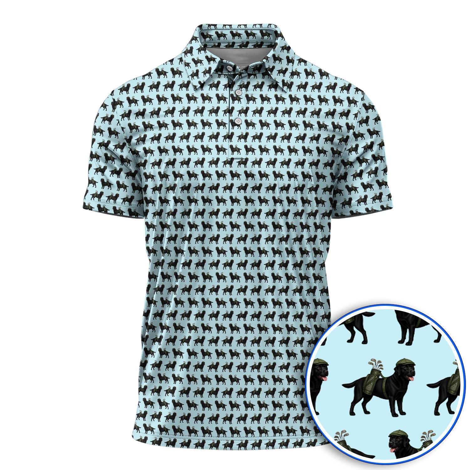 Black Lab Pattern Golf Polos, Crazy Labrador Golf Shirt, Golf Gift For Golfer