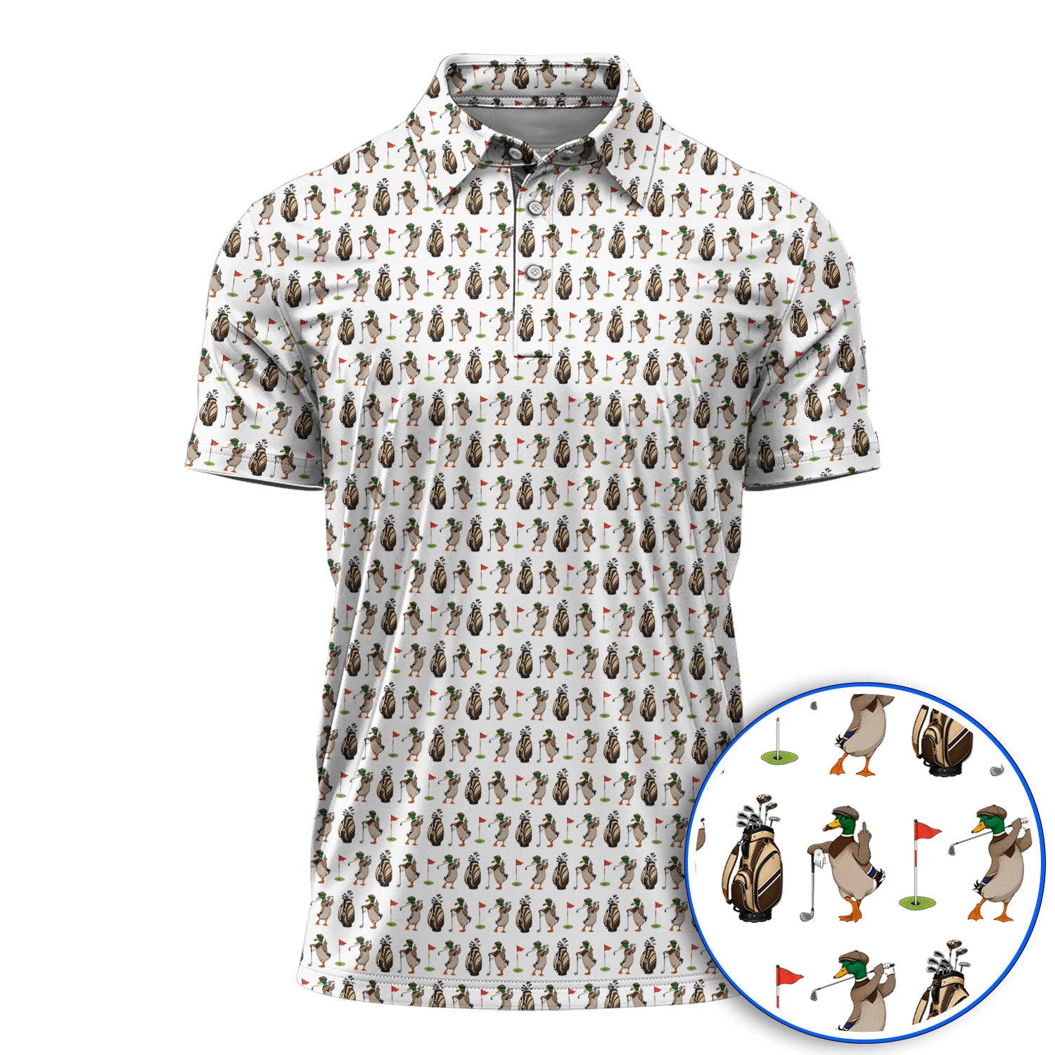 Mallard Duck Golf Shirt, Funny Waterfowl Pattern Golf Polos, Perfect Gift for Golfers & Duck Hunters