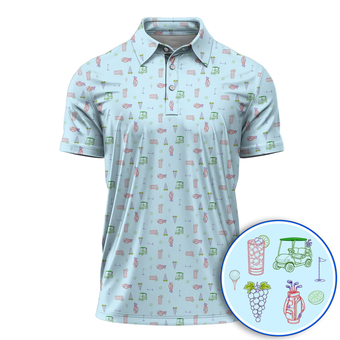 Transfusion Drink Golf Polos, Golf Cocktail Pattern Golf Shirt, Cool Golf Lover Apparel For Golfer