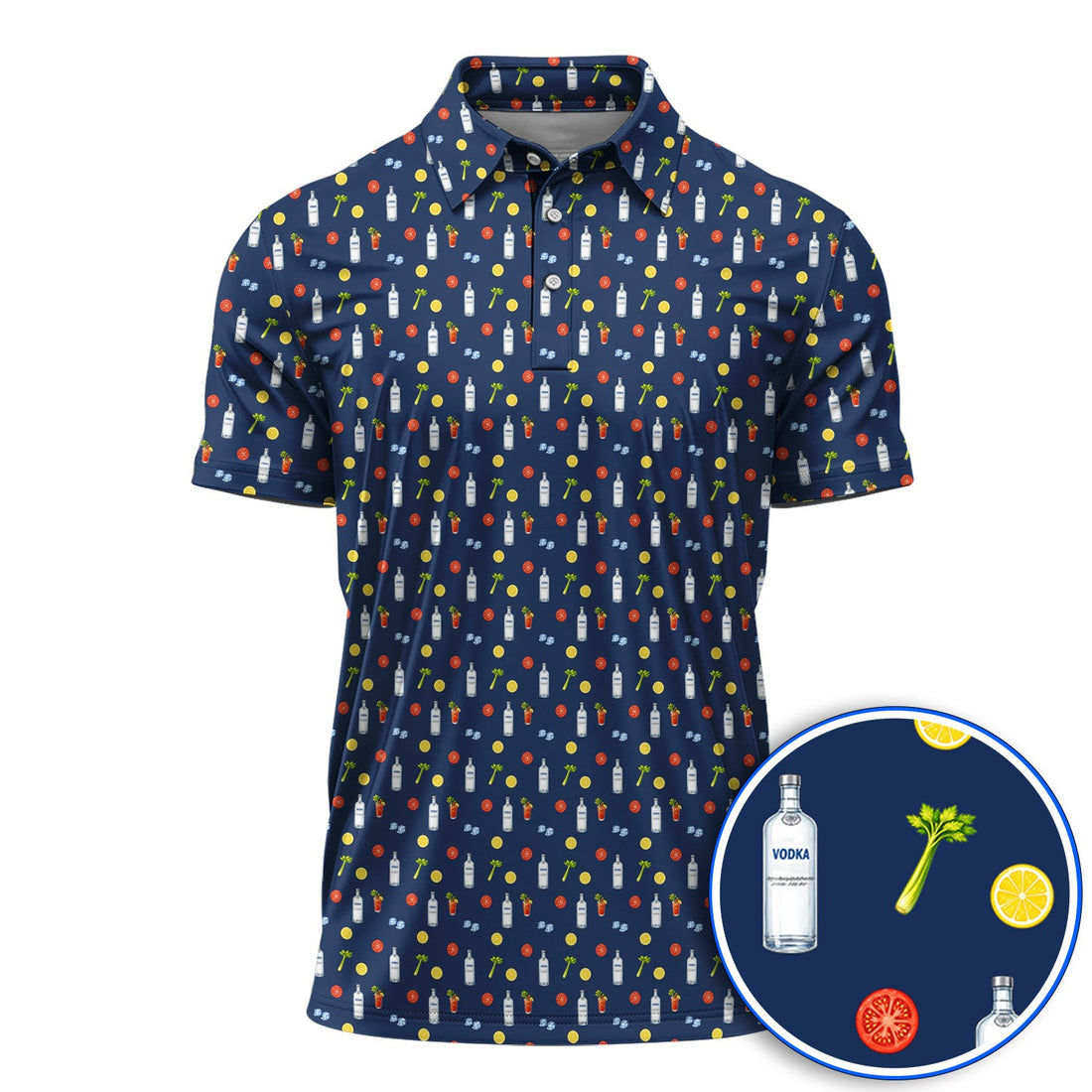 Bloody Mary Cocktail Golf Polos, Funny Golfer Drink Pattern Shirt, Country Club Golf Apparel
