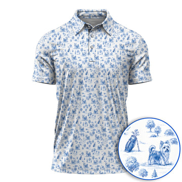 Yorkshire Terrier Toile De Jouy Golf Polos, Yorkie Pattern Golf Shirt, Golf Gift For Golfer
