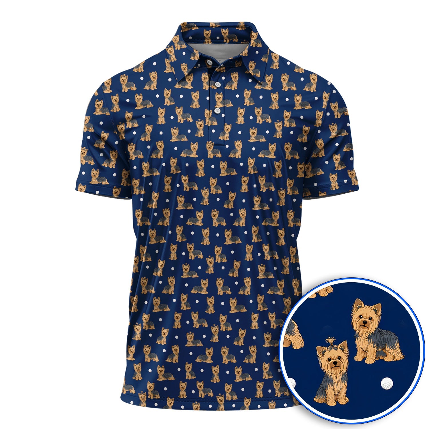 Yorkshire Terrier Golf Polos, Cute Yorkie Pattern Golf Shirt, Dog Lover Golf Gift