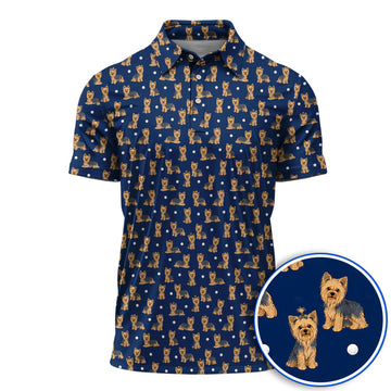 Yorkshire Terrier Golf Polos, Cute Yorkie Pattern Golf Shirt, Dog Lover Golf Gift