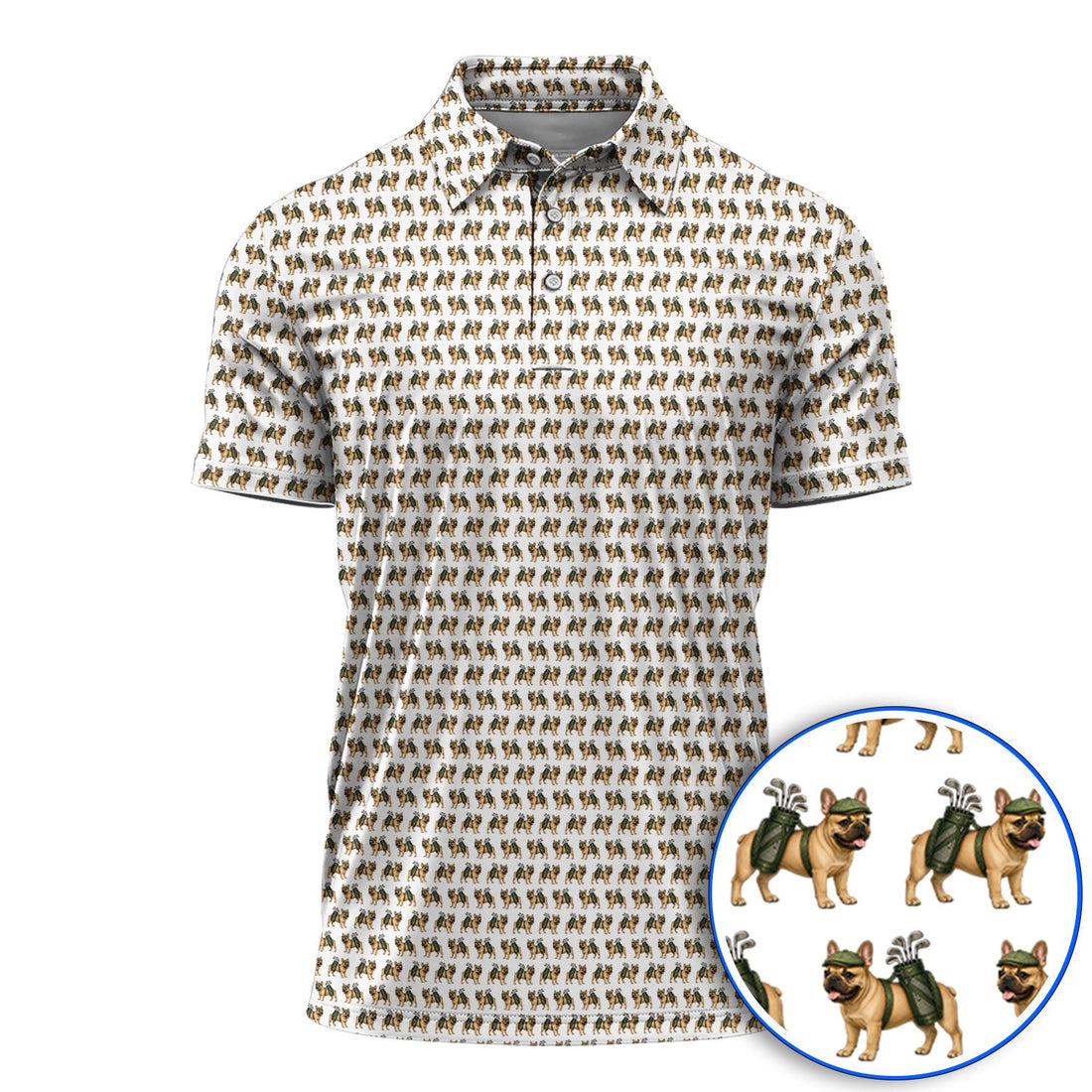 French Bulldog Pattern Golf Polos, Funny Frenchie Dog Shirt, Golf Gift For Golfer