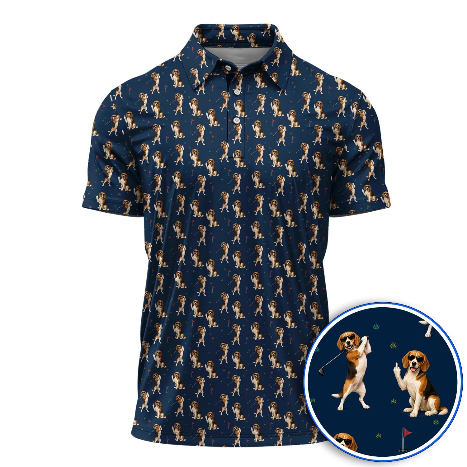 Beagle Pattern Golf Polos, Funny Beagle Golf Shirt, Dog Lover Gift For Golfer