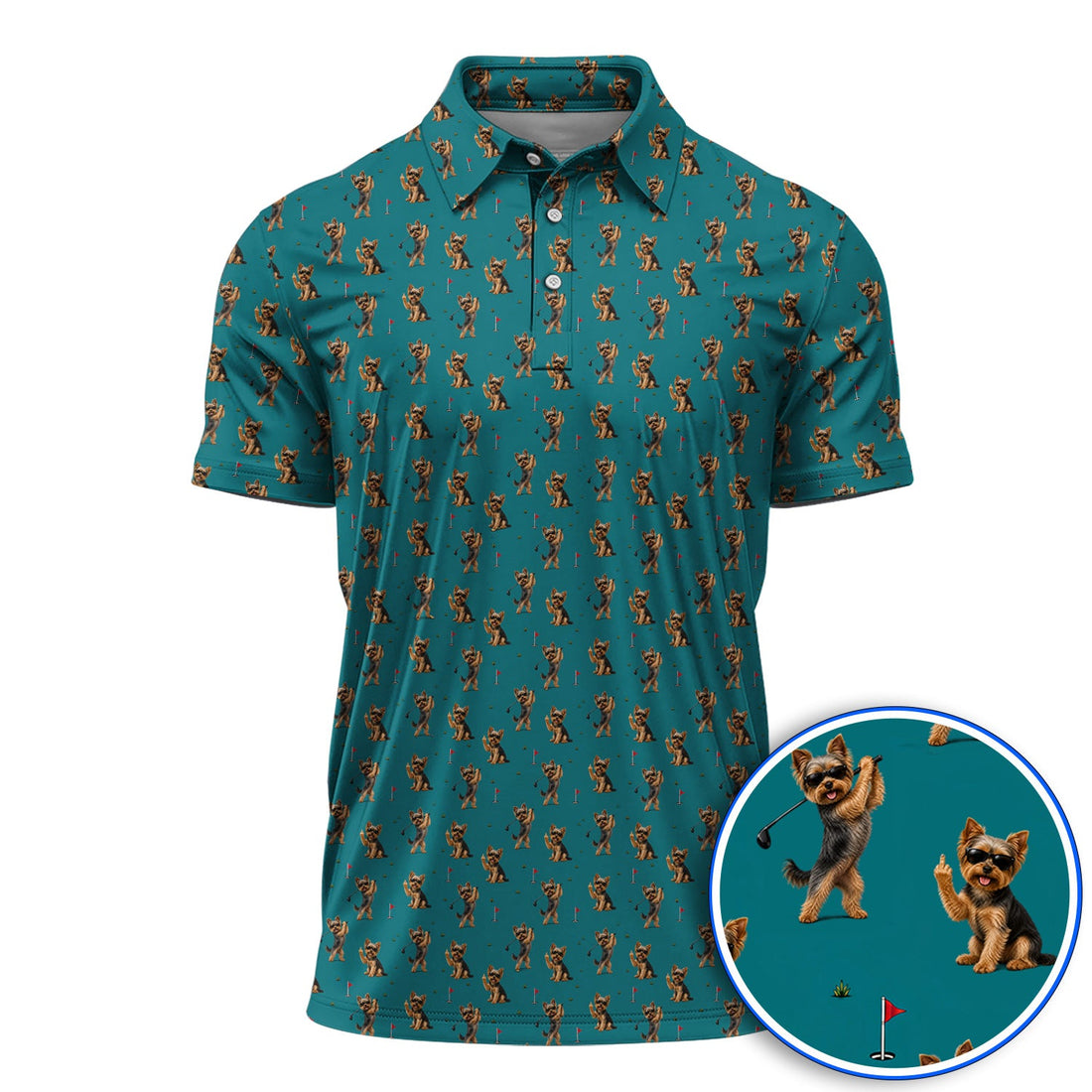 Funny Yorkshire Terrier Golf Polos, Cool Yorkie Pattern Golf Shirt, Gift For Golf Lovers