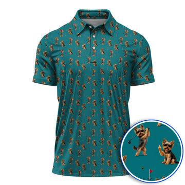 Funny Yorkshire Terrier Golf Polos, Cool Yorkie Pattern Golf Shirt, Gift For Golf Lovers