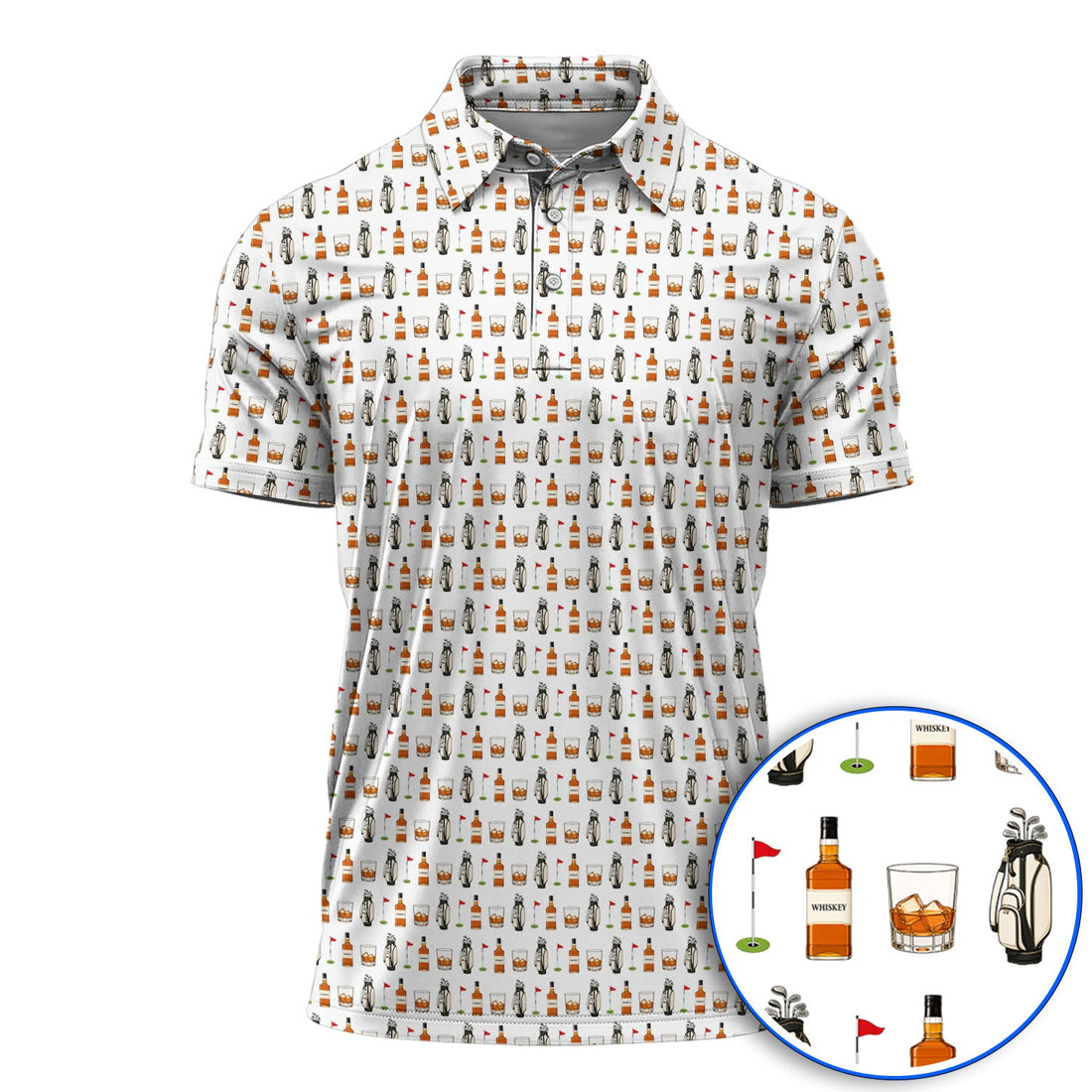 Whiskey Pattern Golf Polos, Bourbon Golf Shirt, Whiskey Golf Lover Gift