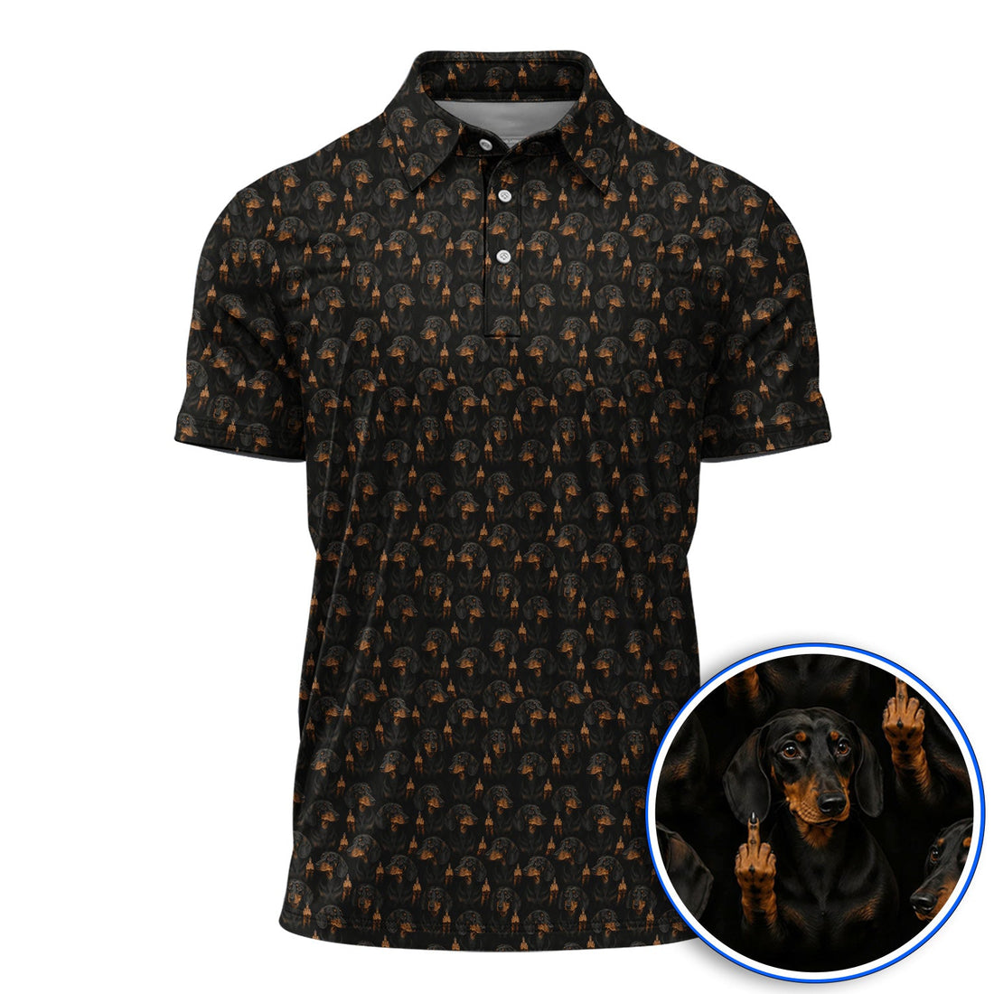 Funny Dachshund Golf Polos, Wiener Dog Pattern Golf Shirt, Crazy Dog Dad Golf Apparel
