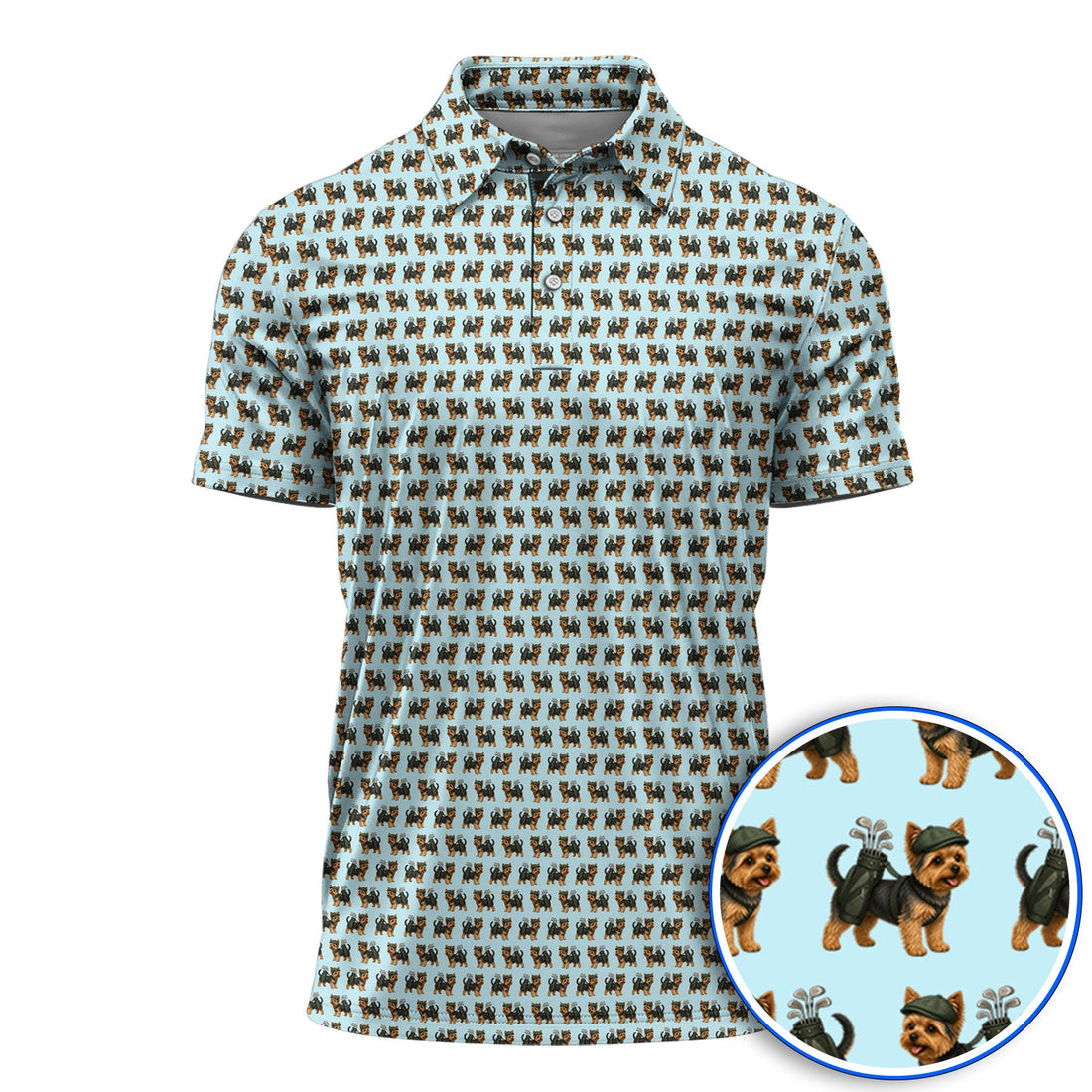 Yorkie Golf Pattern Golf Polos, Yorkshire Terrier Golf Shirt, Golf Gift For Golfer