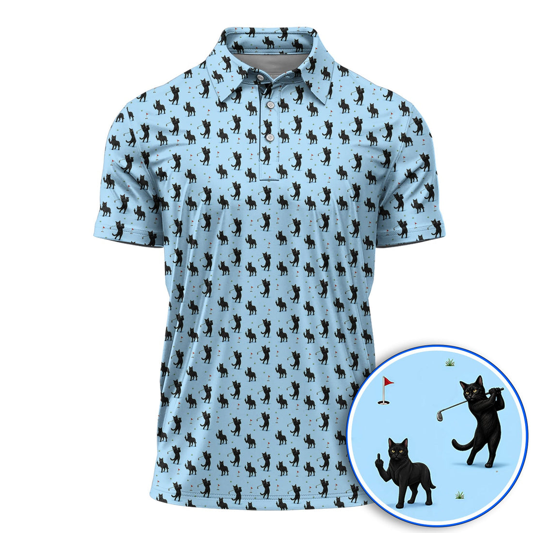 Black Cat Golf Pattern Polos, Funny Golf Shirt For Cat Lover, Unique Birthday Gift For Golf Dad