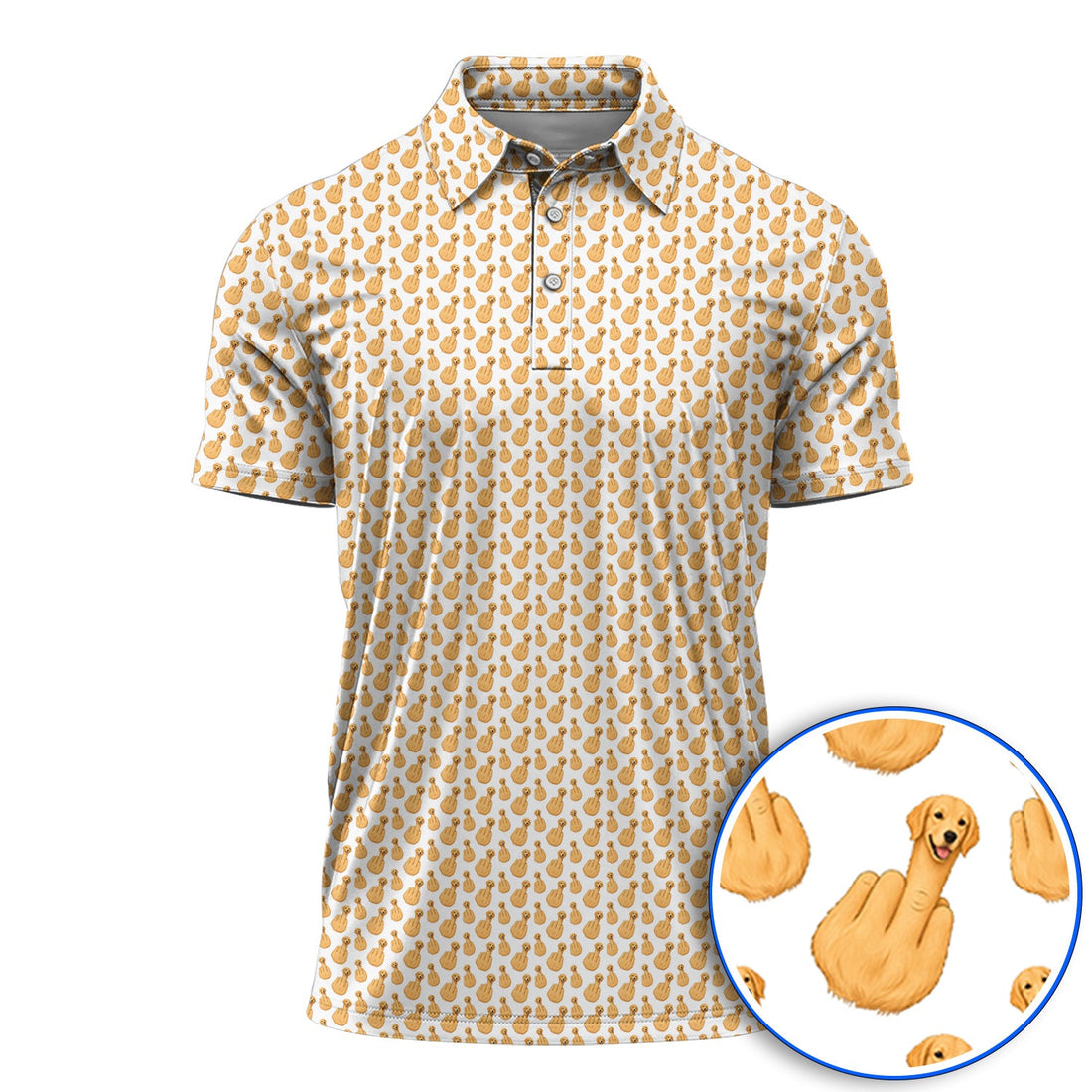 Golden Retriever Middle Finger Golf Shirt, Funny Dog Pattern Golf Polos, Crazy Golf Gift For Golfer