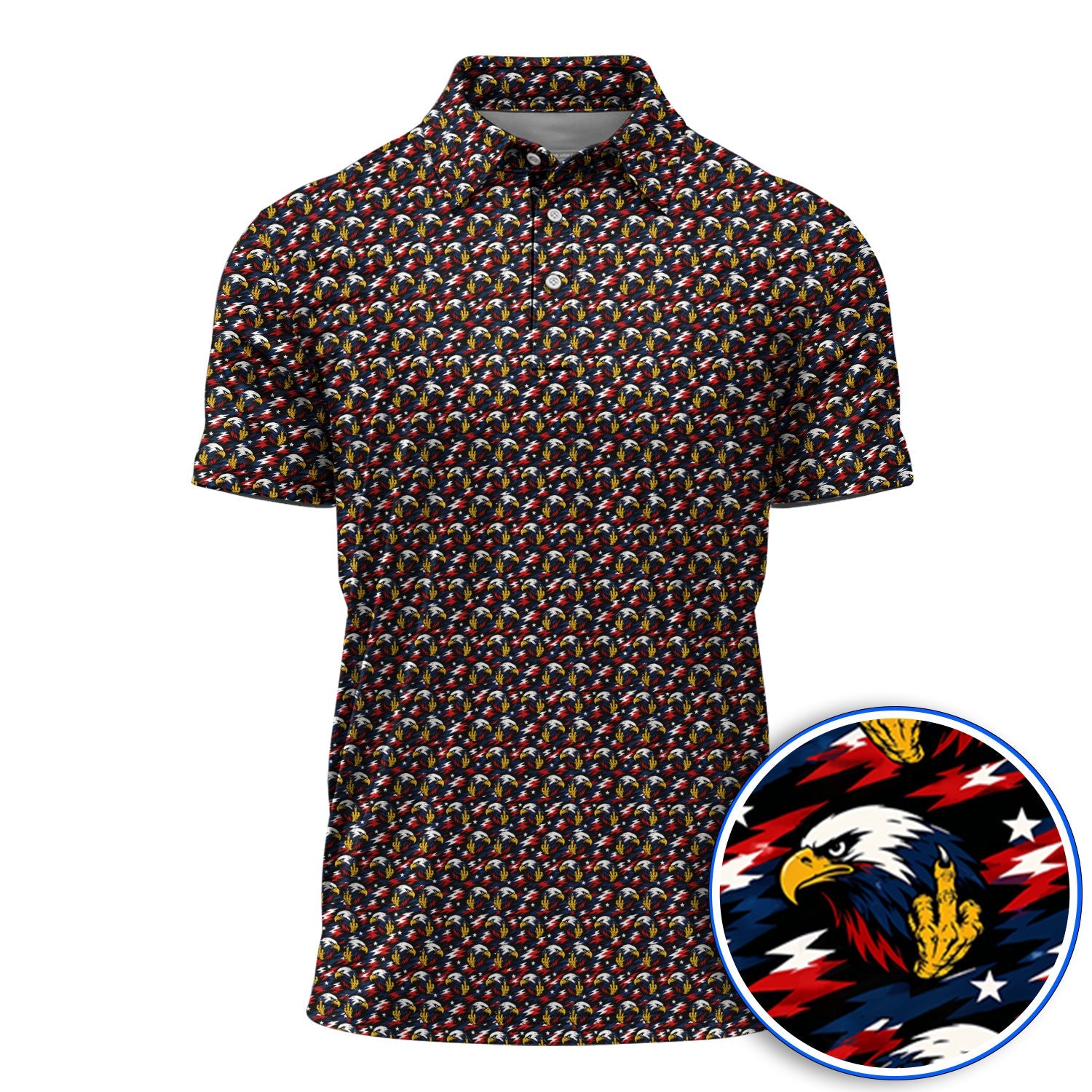 Eagle Middle Finger Golf Polos, USA Patriotic Pattern Golf Shirt, Crazy Golf Gift For Golfer