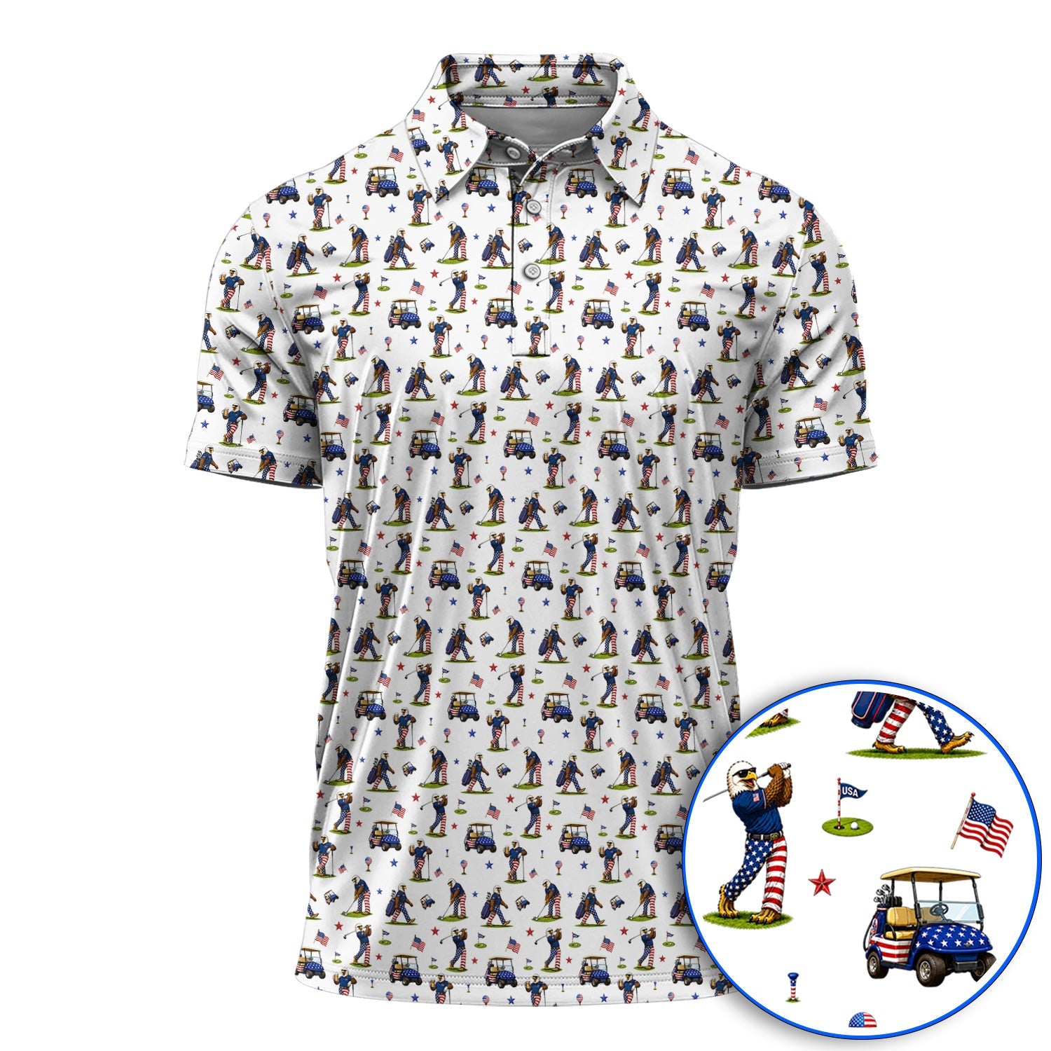 Patriotic Eagle Golf Polos, USA Flag Pattern Golf Shirt, Funny Golf Gift For Golfer