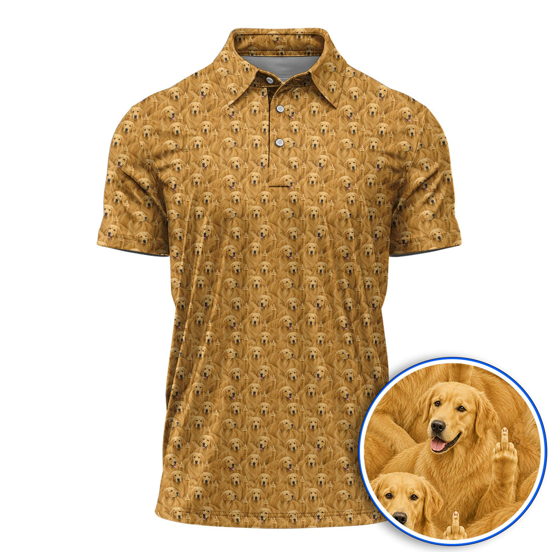 Golden Retriever Middle Finger Golf Polos, Funny Dog Lover Pattern Golf Shirt, Golden Retriever Gift For Golfer Dad