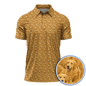 Golden Retriever Middle Finger Golf Polos, Funny Dog Lover Pattern Golf Shirt, Golden Retriever Gift For Golfer Dad