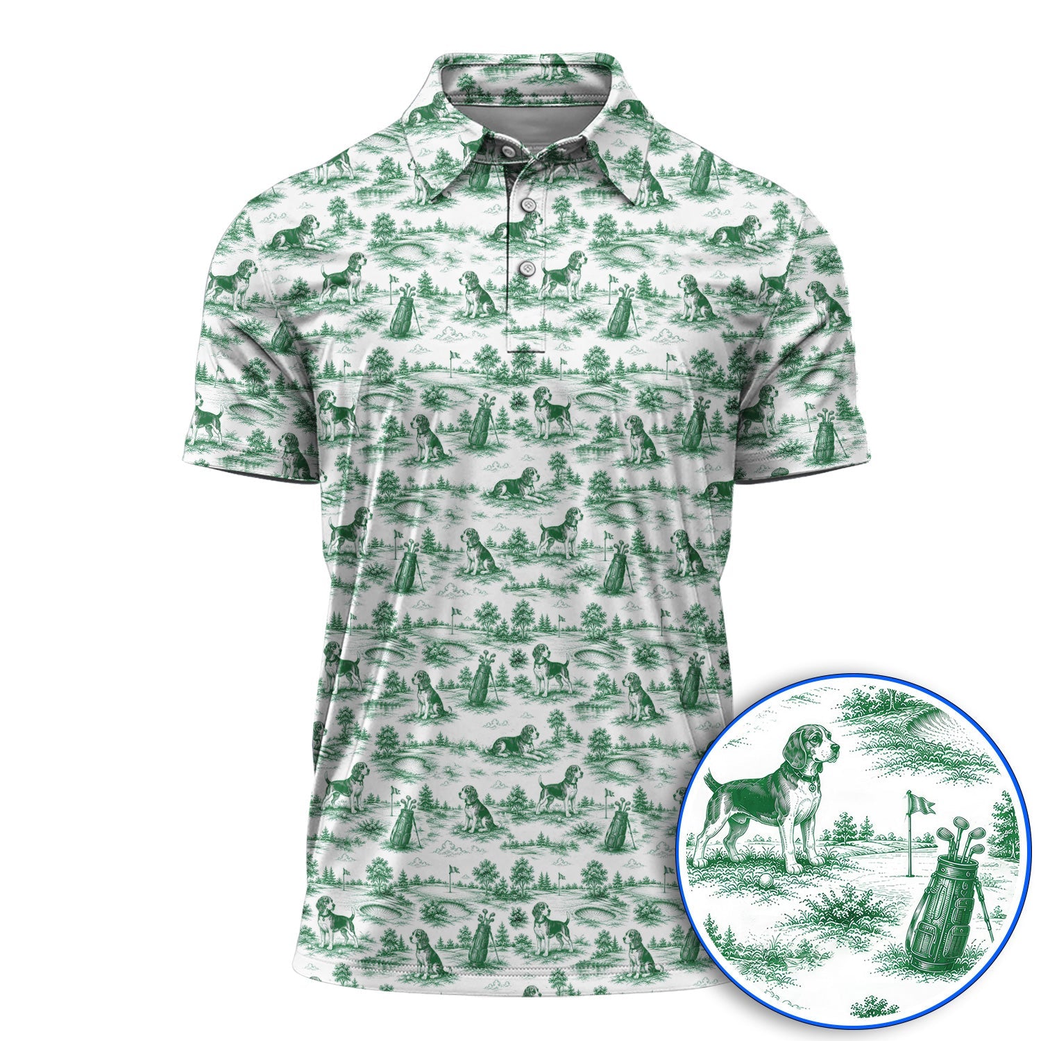 Beagle Toile De Jouy Golf Shirt, Vintage Dog Pattern Golf Polos, Beagle Lover Golf Gift