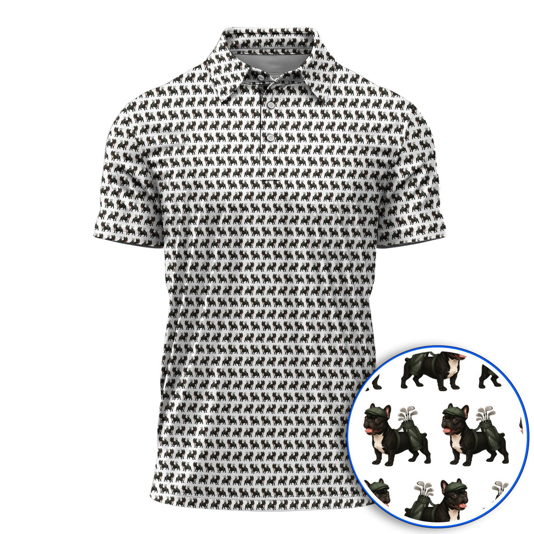 Black French Bulldog Golf Polos, Frenchie Pattern Golf Shirt, Funny Dog Dad Gift