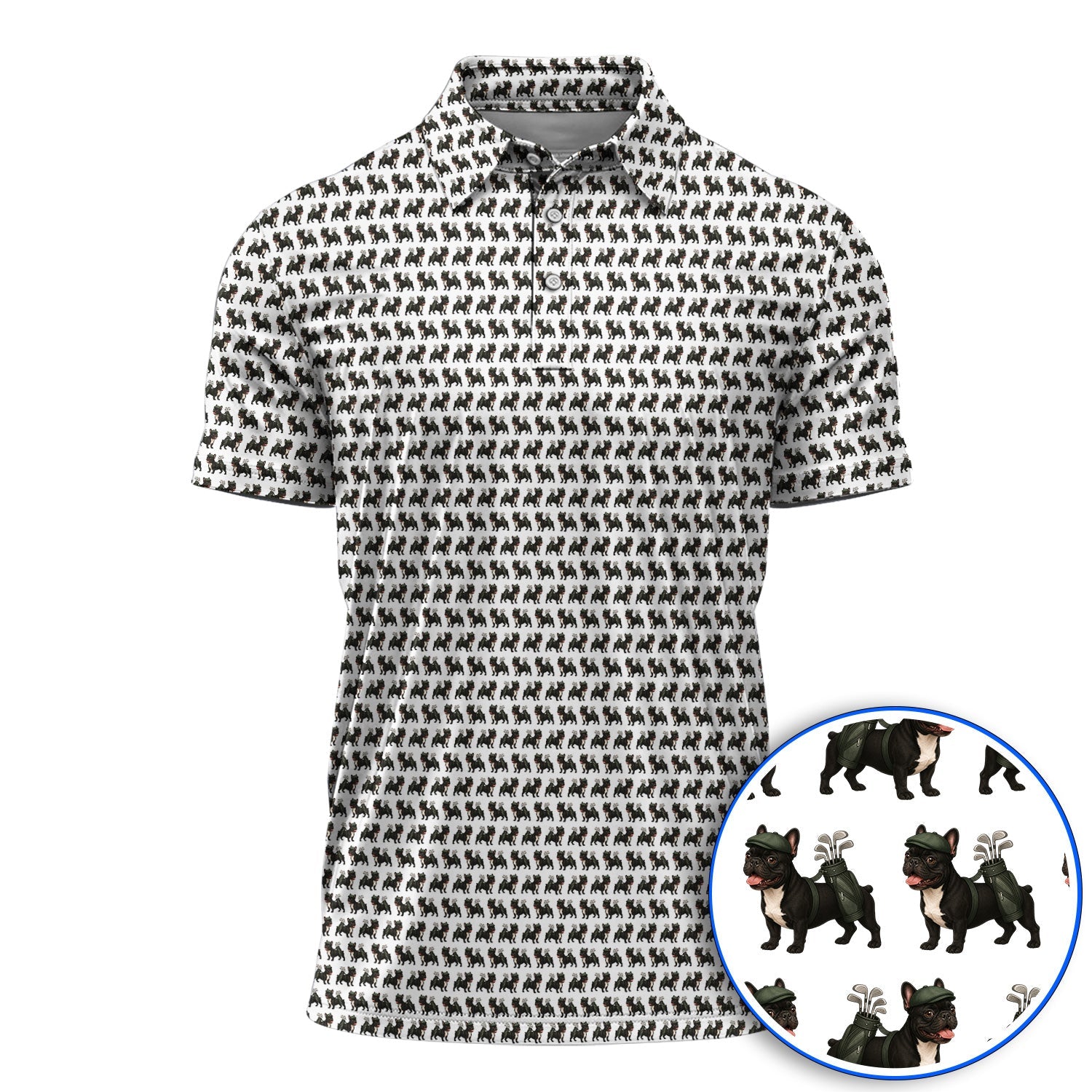 Black French Bulldog Golf Polos, Frenchie Pattern Golf Shirt, Funny Dog Dad Gift