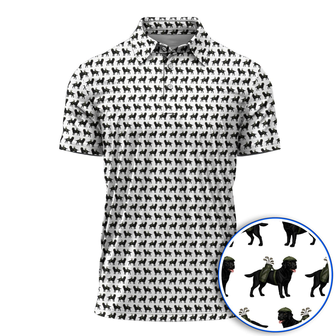 Black Lab Pattern Golf Polos, Crazy Labrador Golf Shirt, Golf Gift For Golfer