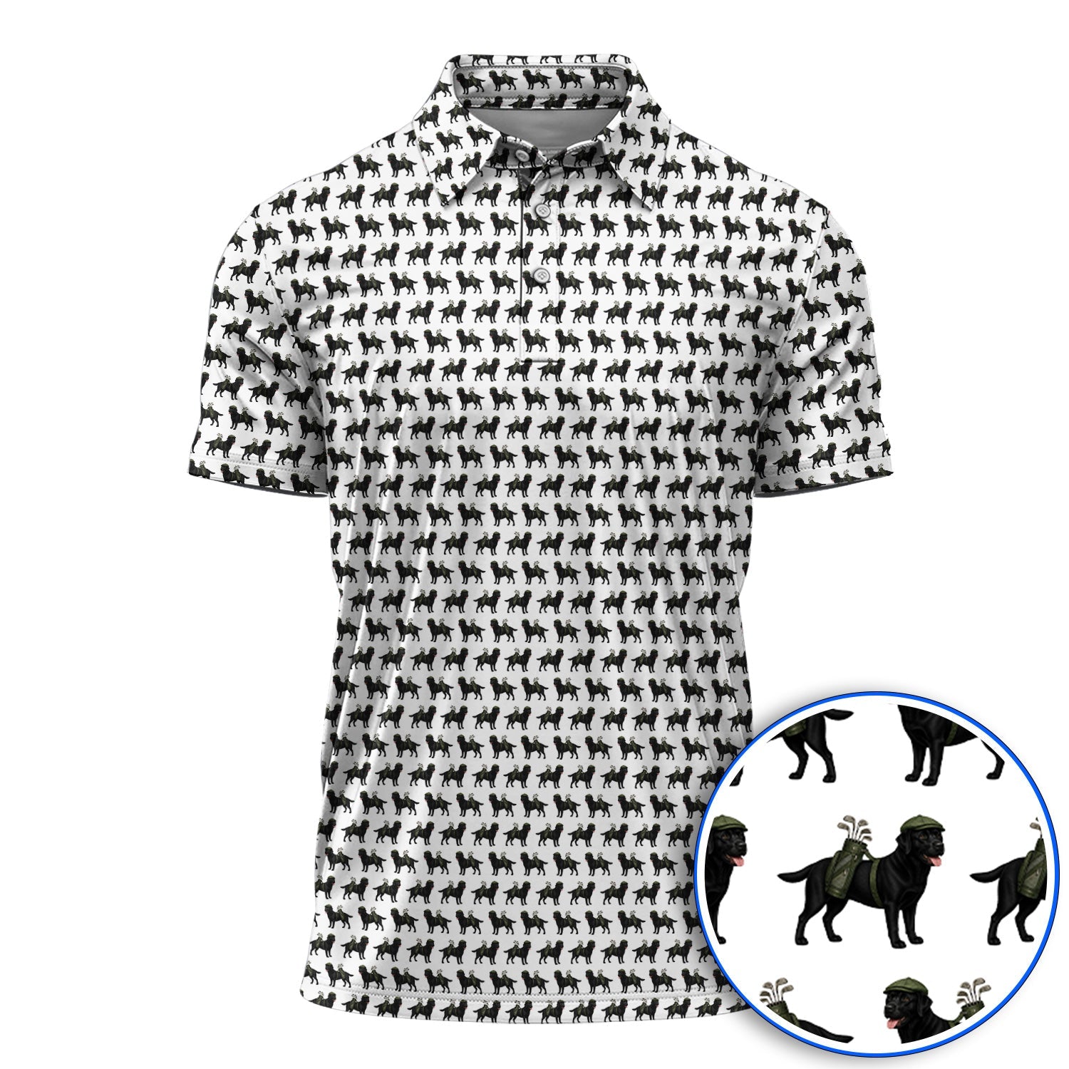 Black Lab Pattern Golf Polos, Crazy Labrador Golf Shirt, Golf Gift For Golfer
