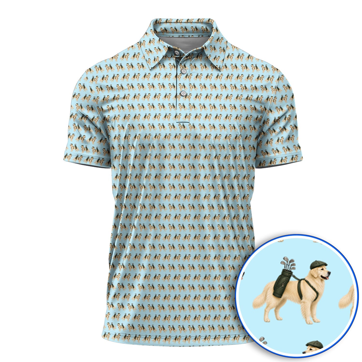 Golden Retriever Golf Shirt, Funny Pattern Golf Polos, Golden Retriever Dad Gift