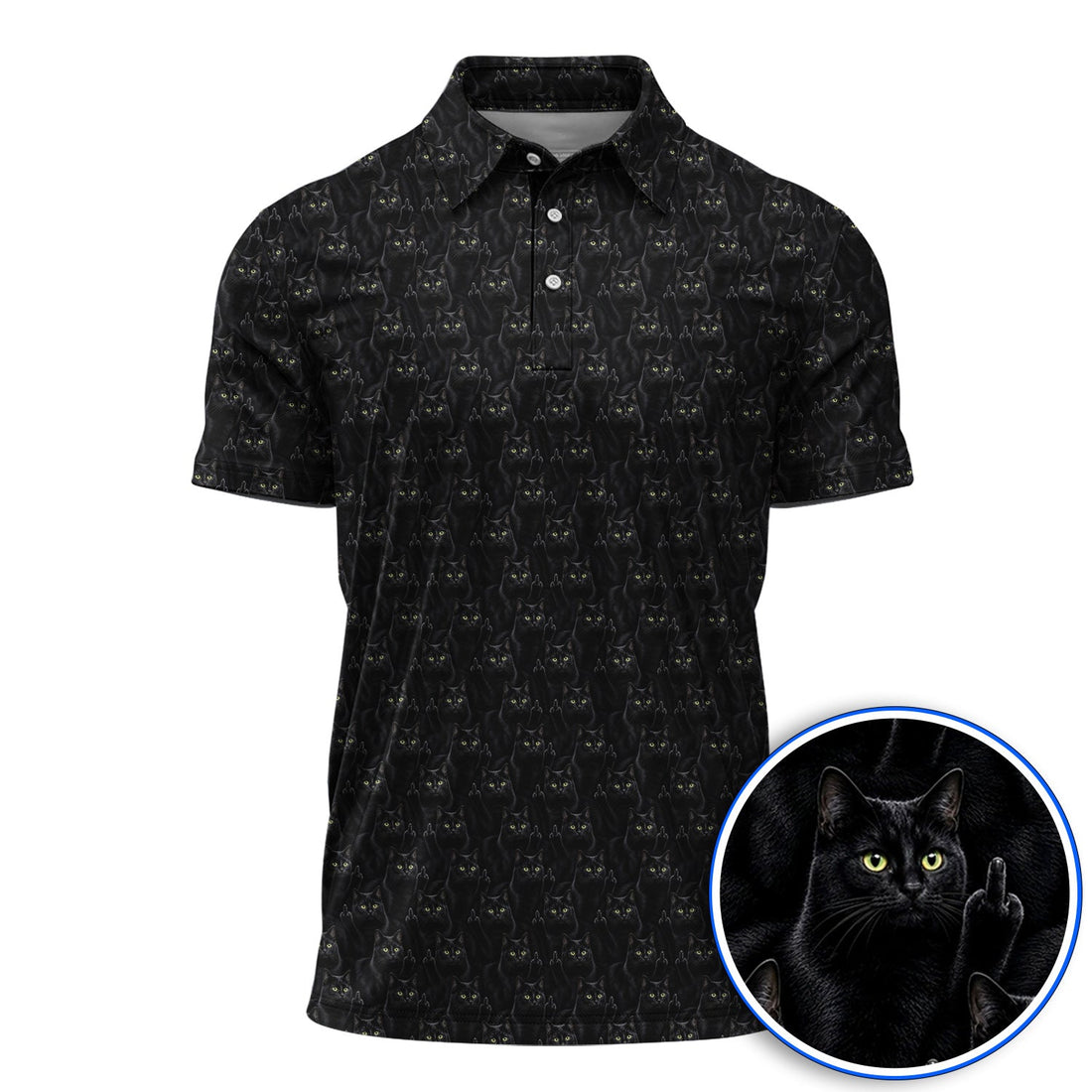 Black Cat Pattern Golf Polos, Funny Cat Lover Golf Shirt, Golf Gift For Golfer