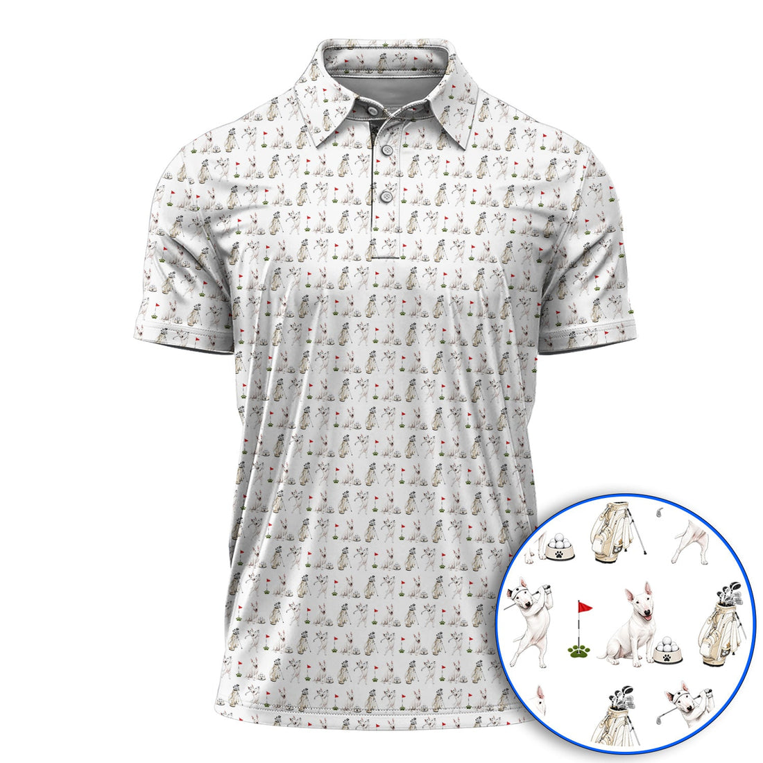 Bull Terrier Golf Polos, Bull Terrier Pattern Golf Shirt, Funny Dog Dad Gift