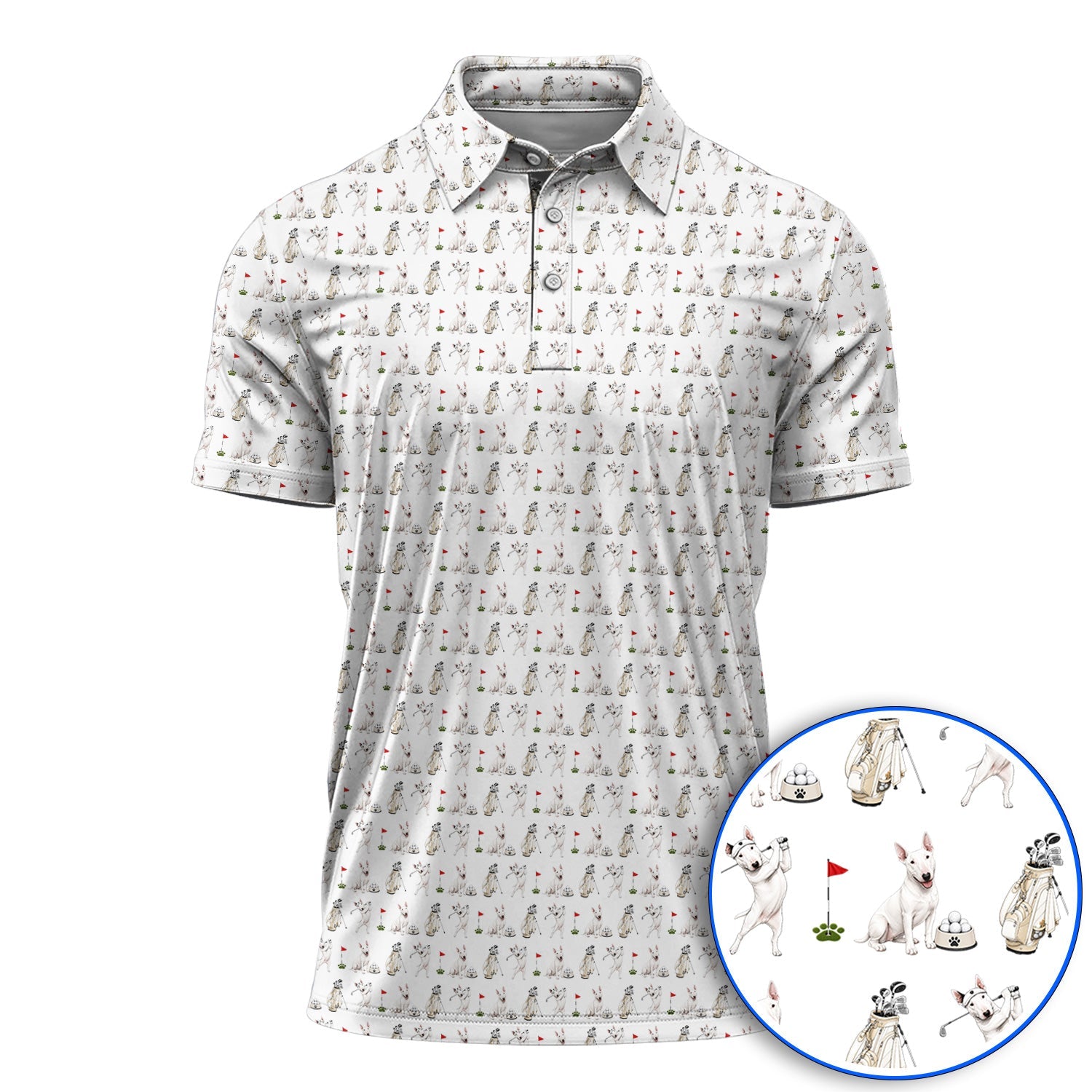 Bull Terrier Golf Polos, Bull Terrier Pattern Golf Shirt, Funny Dog Dad Gift